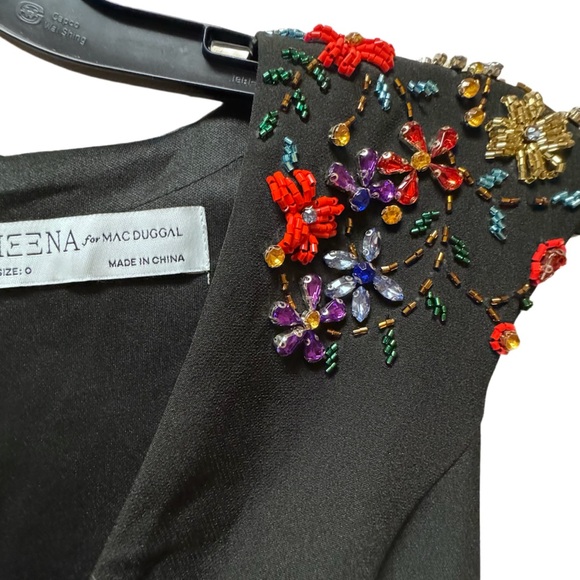 NWT Mac Duggal Ieena Beaded Cap Sleeve A Line Midi Dress - 0 - Picture 8 of 9